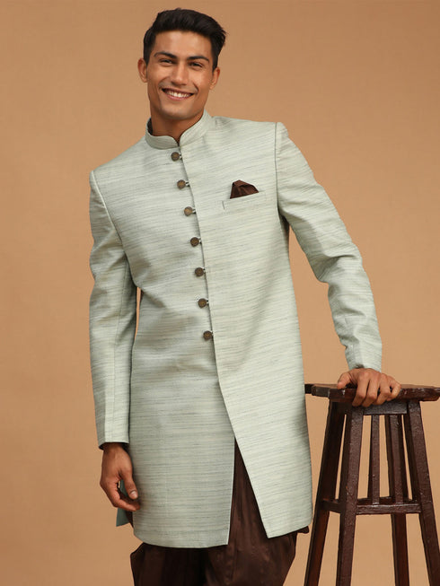 Vastramay Men's Mint Green Sherwani Only Top